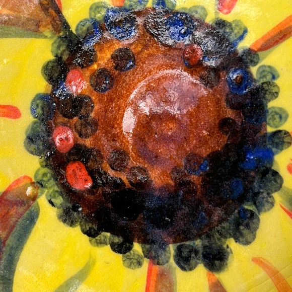 Orange Sunflower Pottery Bowl with a Crackle Glaze - Picture 9 of 15